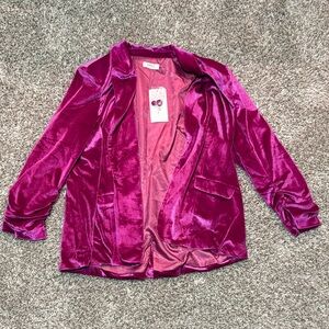 Velvet Open-Front Blazer Jacket in Fuchsia
